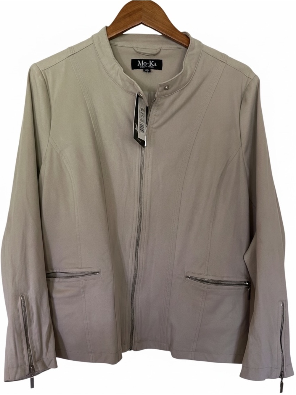 Mo-Ka by Santa Fe Apparel Faux Leather Moto Jacket - Stone Beige Tan Size 2X